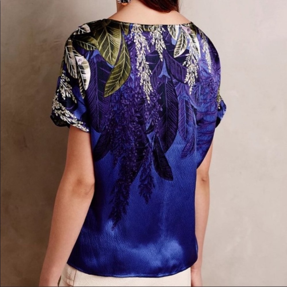 Anthropologie HD in Paris Blue Silk Cocoon Blouse - Picture 2 of 7